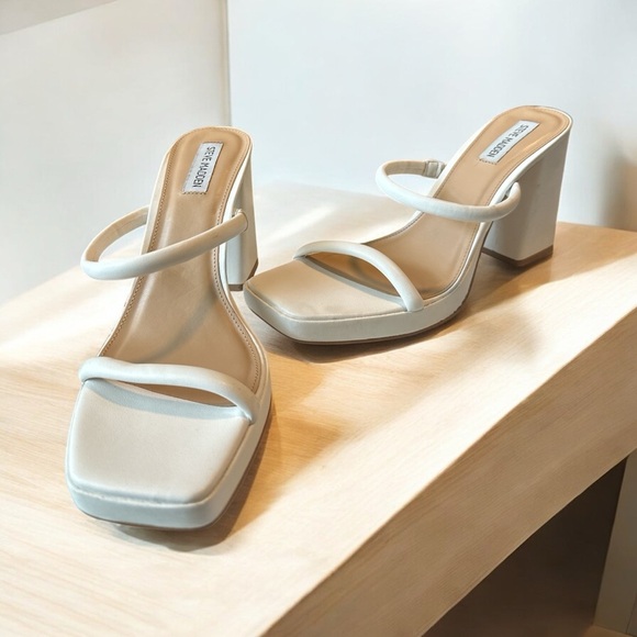 Steve Madden Polly Slide Sandals - White, Size 10 - 4” Heel - Picture 3 of 9